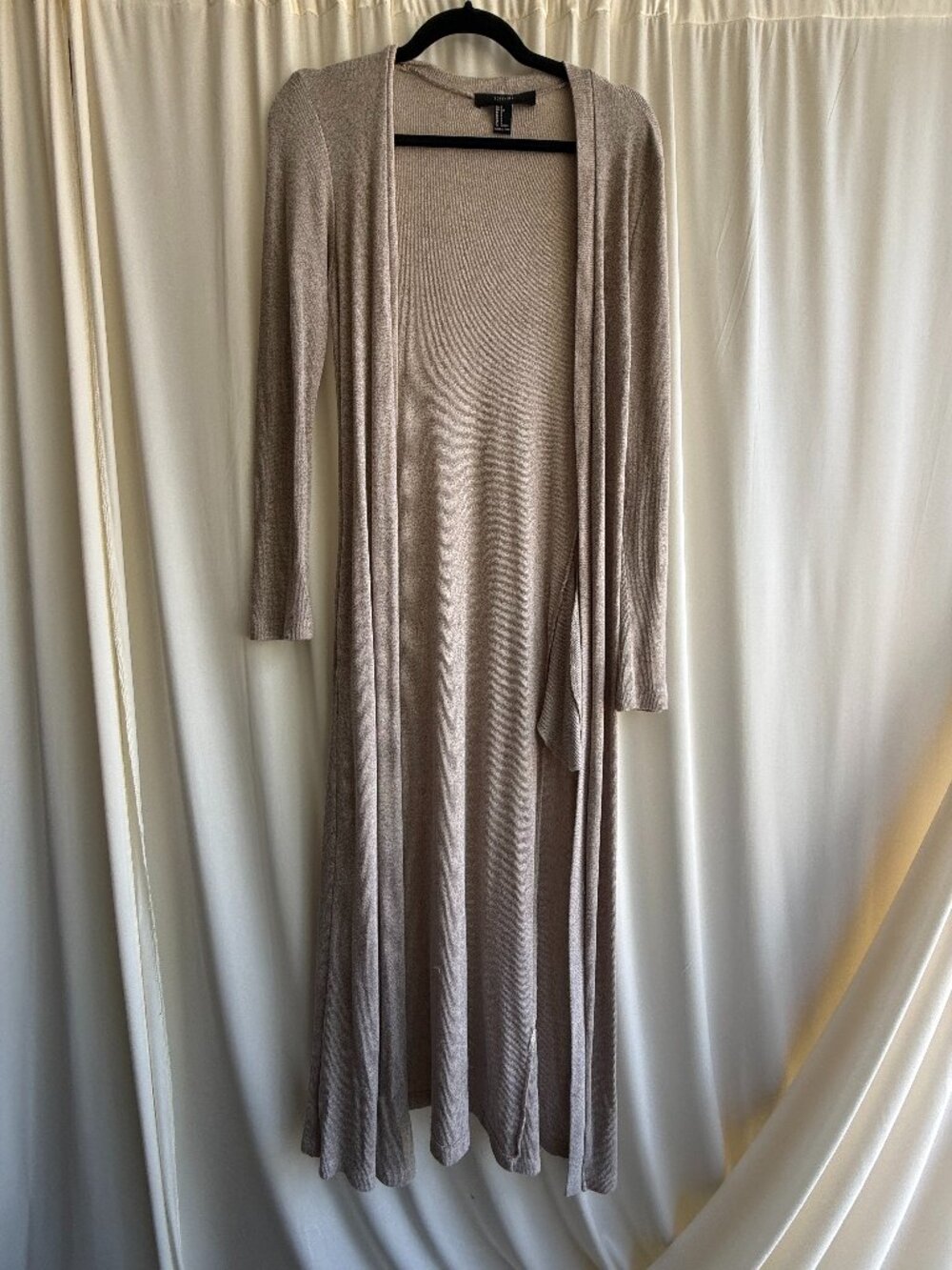 Forever 21 Taupe Heathered Maxi Duster Cardigan Open Front Small
